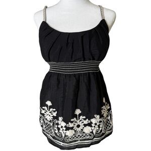 Y2k Heart Soul Black Babydoll Tank Top Sz M Dark Cottagecore Feminine Floral